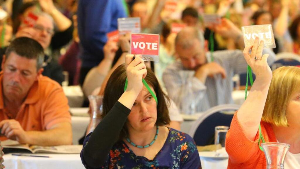 Delegates voting at the ASTI conference in Wexford. Photograph: Patrick Browne