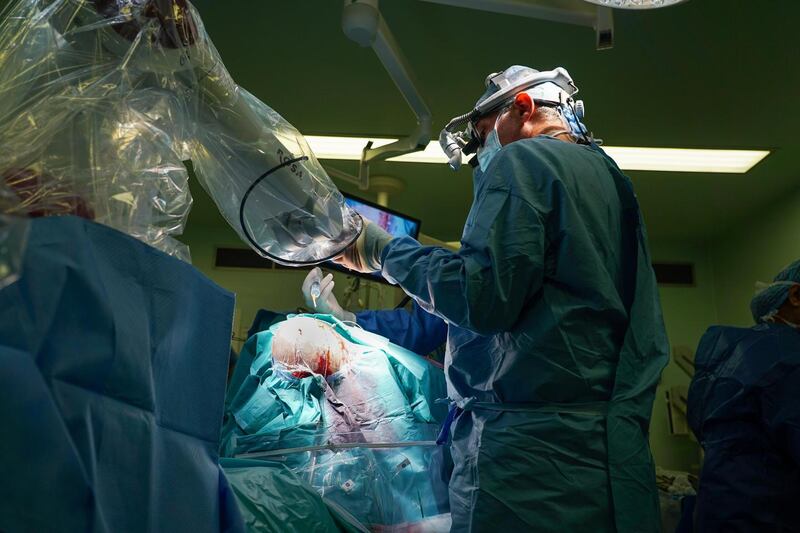 Donncha O’Brien using the Rosa robot in theatre. Photograph: Enda O’Dowd/The Irish Times