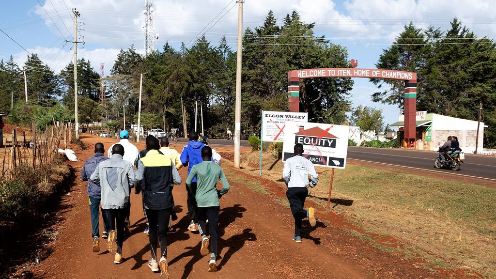 A group of runners taking part in a training session on March 13th, 2019, in Iten, Kenya. Photograph: Getty Images