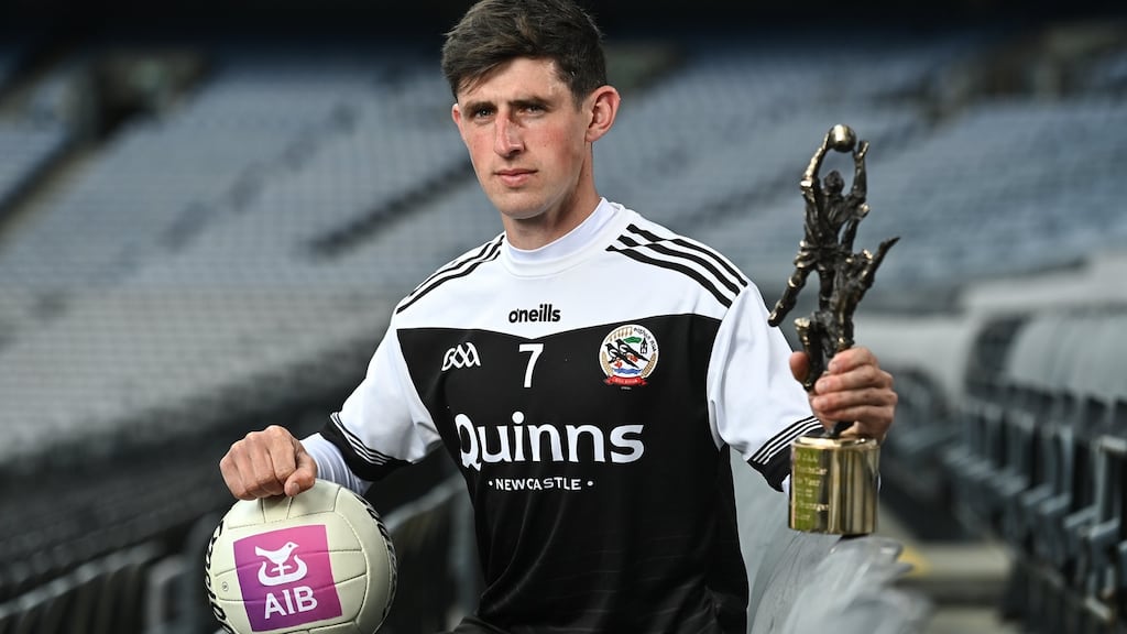 Kilcoo’s Eugene Branagan with his AIB GAA club footballer of the year award at Croke Park. Photograph:   Sam Barnes/Sportsfile
