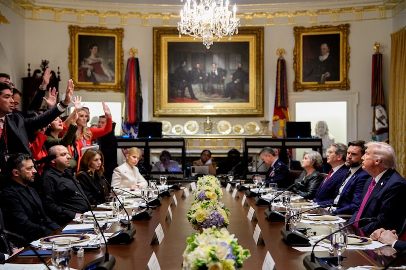 US president Donald Trump takes a question from a reporter during a meeting with Ukrainian president Volodymyr Zelenskiy last Friday. Photograph: Andrew Harnik/Getty Images