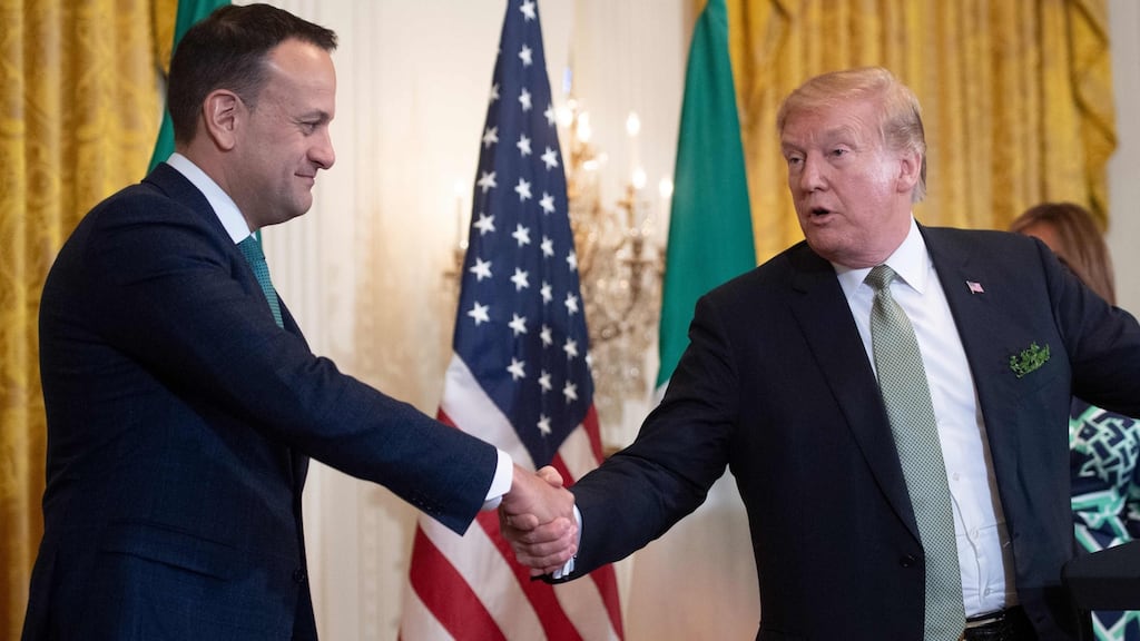 Donald Trump shakes hands with Leo Varadkar: a visit to Ireland by Mr Trump would be a political, security and logistical nightmare for the Government. Photograph: Saul Loeb/AFP