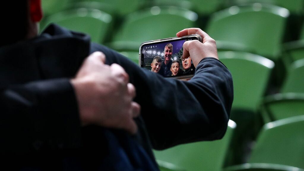 Stephen Kenny takes a selfie with fans after Ireland’s recent win over Qatar. Photograph: Ryan Byrne/Inpho