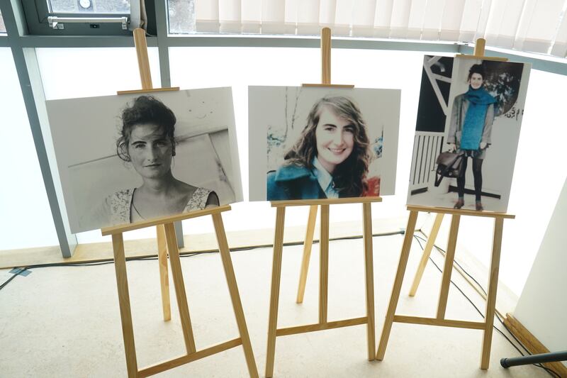Pictures of Annie McCarrick on display at a press conference at Irishtown Garda Station in Dublin earlier this year. Photograph: Brian Lawless/PA