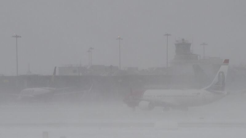 A plane arrives at Dublin Airport during heavy snow. Photograph: Clodagh Kilcoyne/Reuters