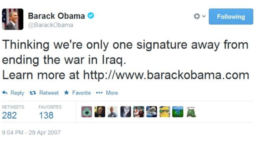 US president Barack Obama’s first foray into the world of Twitter.