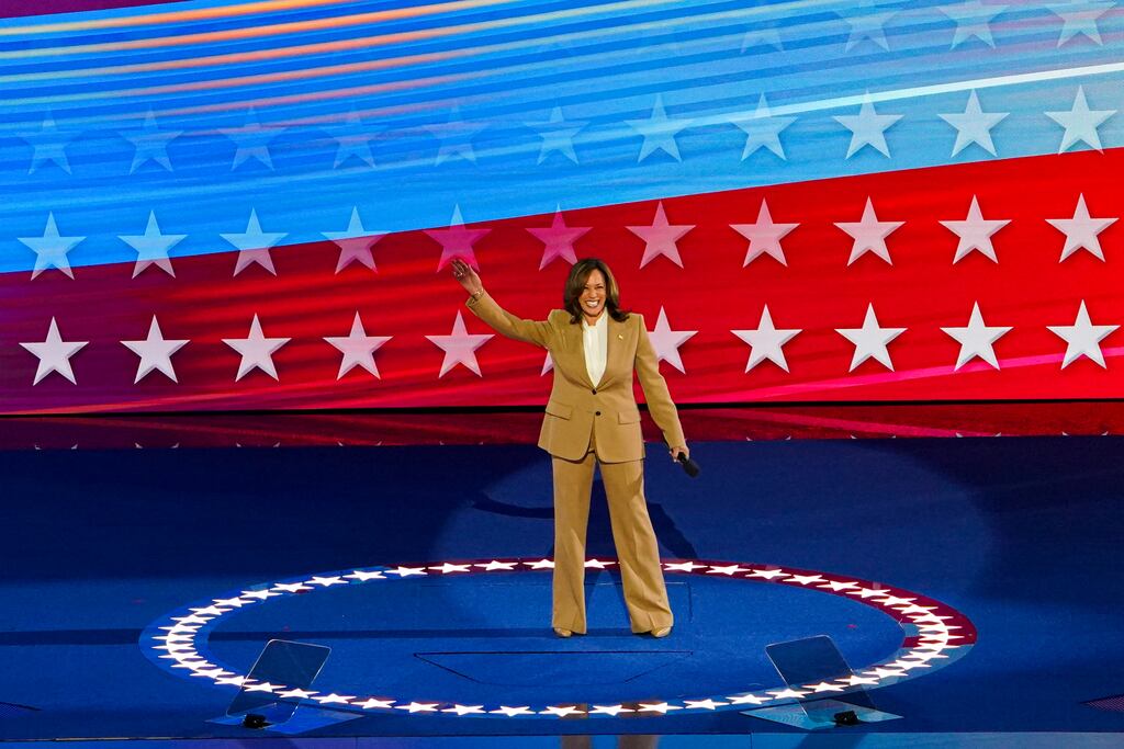 US vice-president Kamala Harris arrives for the Democratic National Convention in Chicago on Monday. Photograph: Al Drago/Bloomberg