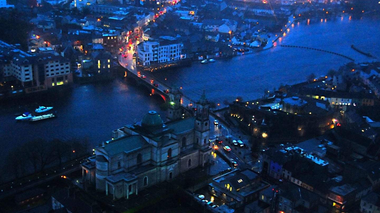 Aerial images of flooding in Athlone Co west Meath as seen from an Air Corps helicopter. Photograph: Air Corps Press Office