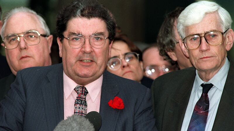 John Hume and Seamus Mallon of the SDLP after the deal was struck on Good Friday. Photograph: Paul Faith/Pacemaker