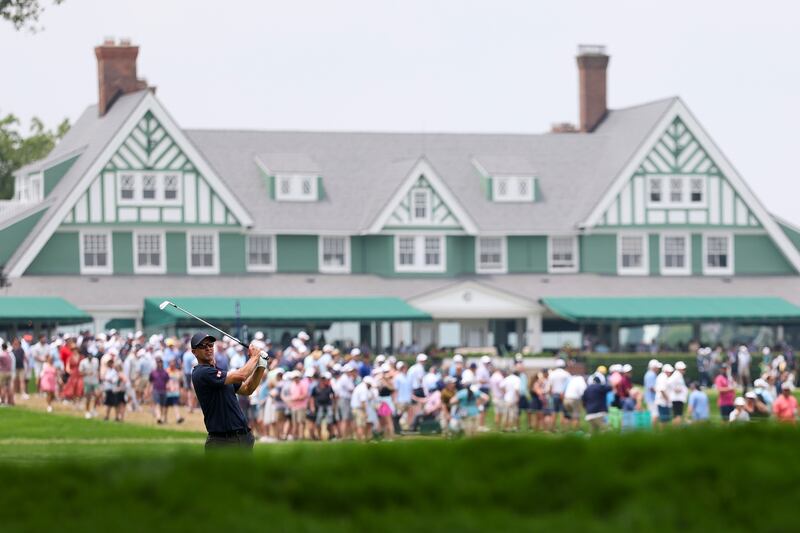 Australia's Adam Scott watches an approach shot on the first hole during the second round of the US Open at Oakmont Country Club. Photograph: Warren Little/Getty Images