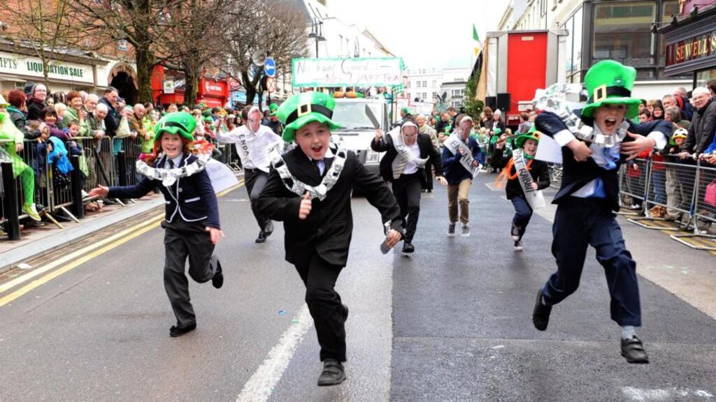 Killarney Legion GAA Club juvenile members create a comical scene to show Killarney Town Council being abolished and chased out of town by ‘Enda Kenny’ and ‘Phil Hogan’. Picture: Eamonn Keogh (MacMonagle, Killarney)