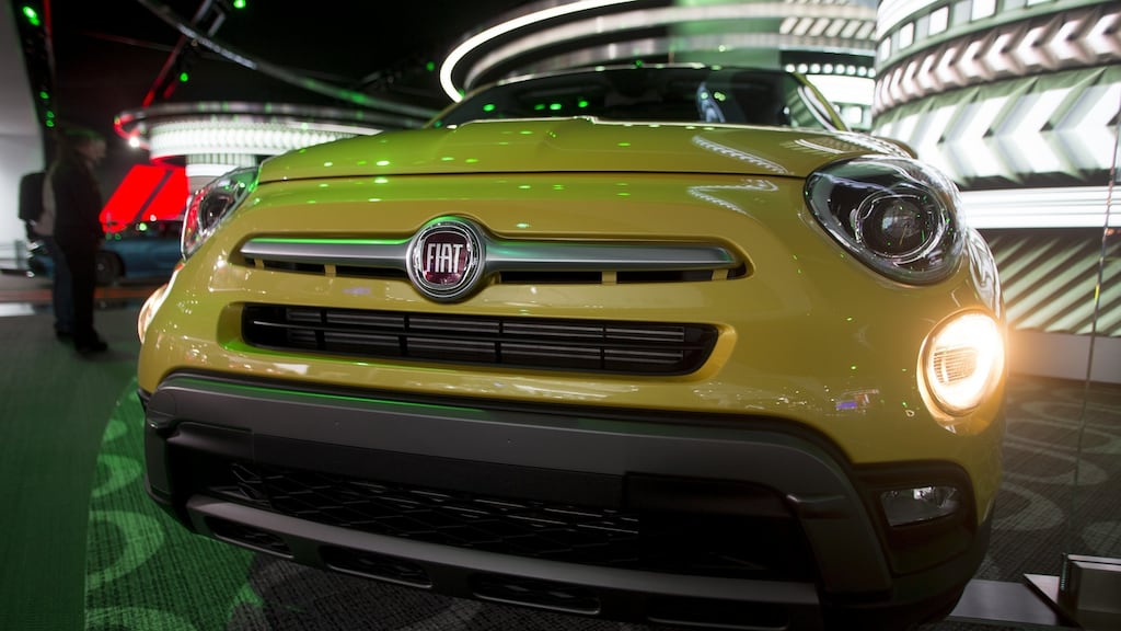 A Fiat 500X  sits on display during the 2016 North American International Auto Show in Detroit, Michigan this week Photograph: Bloomberg