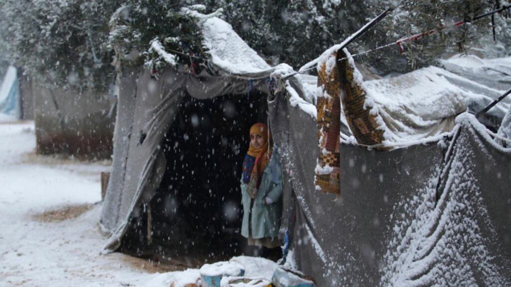 A storm buffeted the Middle East with blizzards, rain and strong winds, raising concerns for Syrian refugees facing freezing temperatures in flimsy shelters. Photograph: Khalil Ashawi/Reuters
