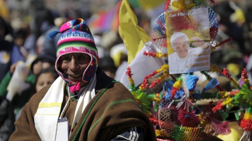 During his visit to Ecuador, and now Bolivia, Pope Francis has made broad calls for Latin American unity, on Thursday mentioning “Patria Grande,” the historic ambition to make the continent a unified world force. Photograph: Daniel Rodrigo/Reuters