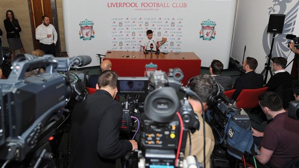 Steven Gerrard captain of Liverpool during a special press conference at Melwood Training Ground. Photo: John Powell/Getty Images