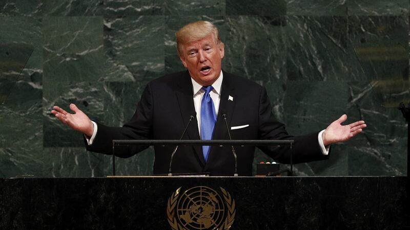 President Donald Trump during the opening session of the general debate of the 72nd United Nations General Assembly in New York, on September 19th. Photograph: Justin Lane