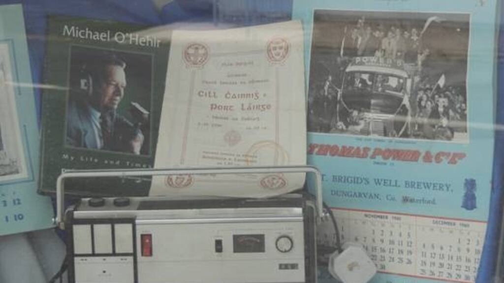 Hurling memorabilia in the shop window of Dungarvan undertaker David Kiely.