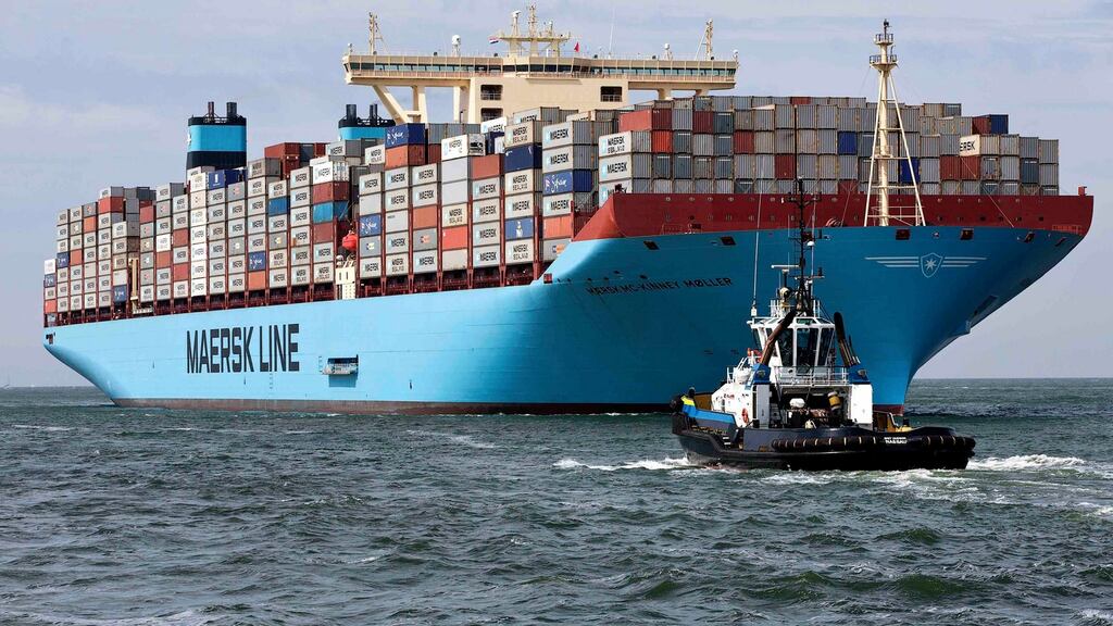 The MV Maersk Mc-Kinney Moller. Maersk has reported a drop in profits.