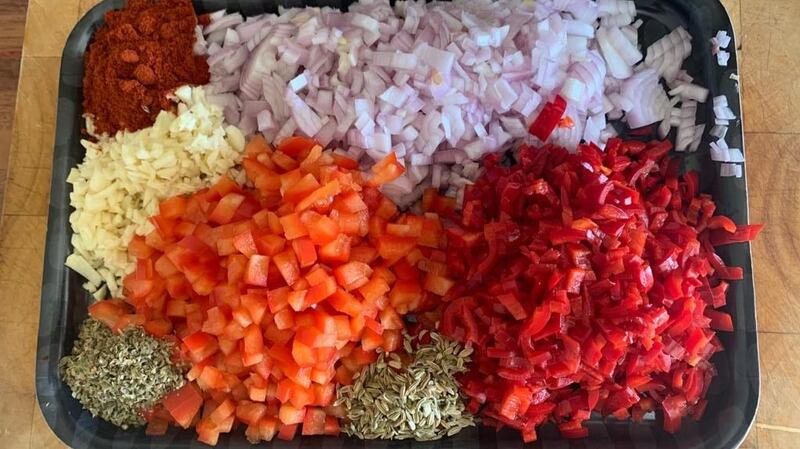 Finely chop everything for the relish