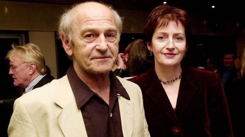 Tom Murphy and Jane Brennan at the opening of A Whistle in the Dark at the Abbey Theatre in October 2001. Photograph: Cyril Byrne/The Irish Times
