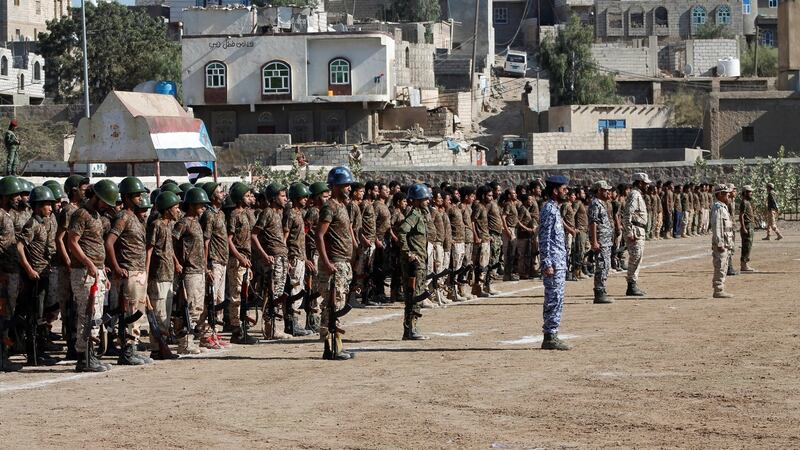 Newly recruited soldiers before a blast struck their parade in the town of al-Dhalea, Yemen. Photograph: Reuters