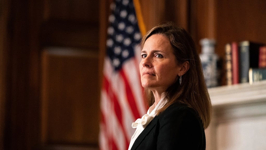 Amy Coney Barrett, US president Donald Trump’s nominee for the Supreme Court. Photograph: Anna Moneymaker/The New York Times