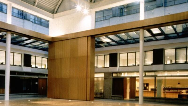 The concourse of Dún Laoghaire-Rathdown County Hall, into which it has been proposed to install a new floor.	 Photograph: McCullough Mulvin Architects