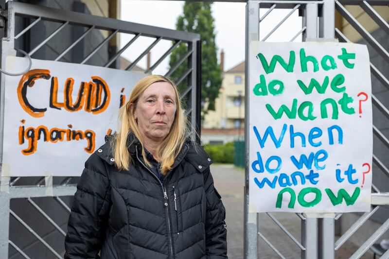 Audrey Clail at the protest at Killarney Court. Photographs: Tom Honan