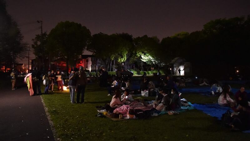 Evacuated residents wait at a park in Higashi-ku in Kumamoto City, Japan, on April 16th, 2016, after a 7.3 magnitude earthquake. Photograph: Kazuhiro Nogi/AFP/Getty Images