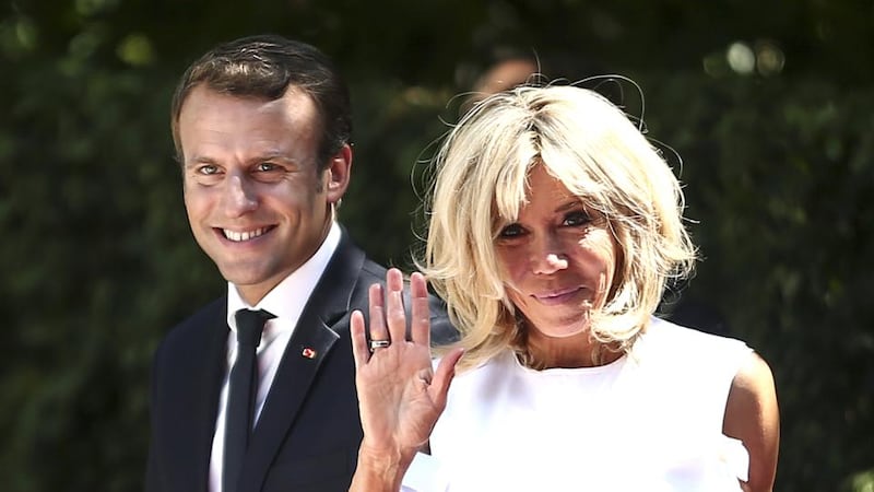 First couple: Emmanuel Macron with his wife, Brigitte. Photograph: Yorgos Karahalis/Bloomberg via Getty