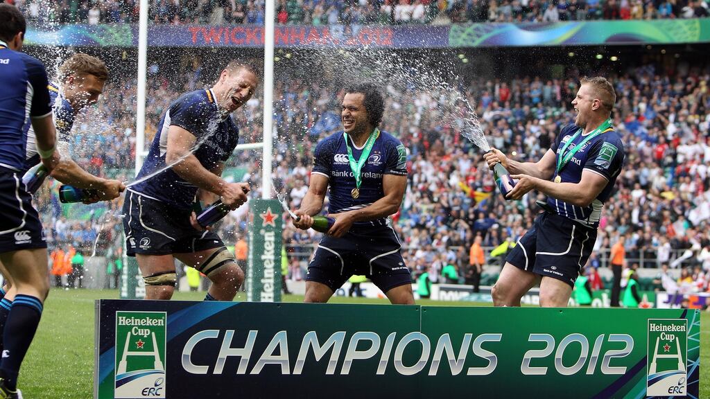 Leinster celebrate their Heineken Cup final victory in 2012, a year when they won one and drew one of their opening pool fixtures. Photograph: Dan Sheridan/Inpho