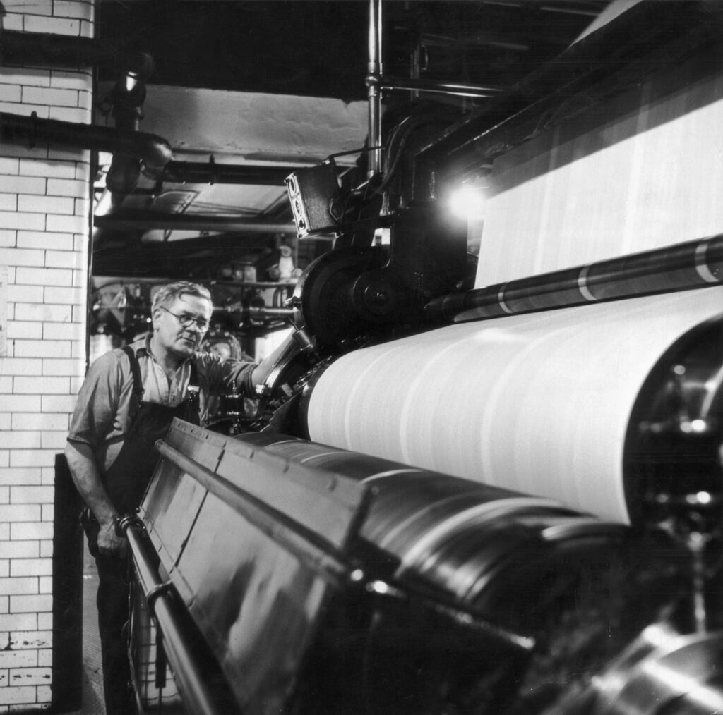Newsman’s English: a Fleet Street printing press in 1953. Photograph: Bert Hardy/Picture Post/Hulton/Getty