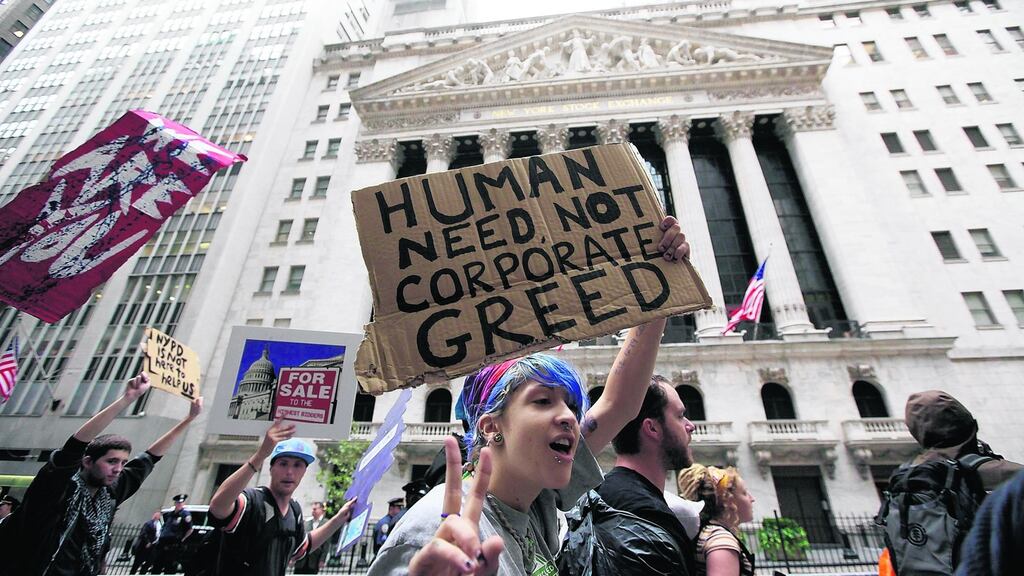 Protesters from the Occupy Wall Street campaign. ‘One of the things that makes us human,’ says David Wengrow, ‘is that we can make moral choices between competitive and altruistic kinds of society.’ Photograph: Brendan McDermid/Reuters