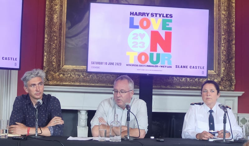 Alex Mountcharles with Eamonn Fox and Supt Martina Noonan at a press conference in advance of Saturday. Photograph: Ronan McGreevy