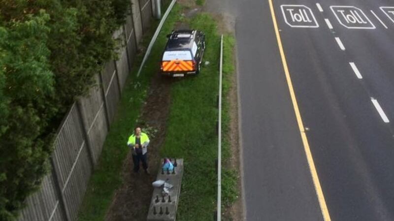 An image apparently taken from on top of the M50 tolling gantry during the incident last night.