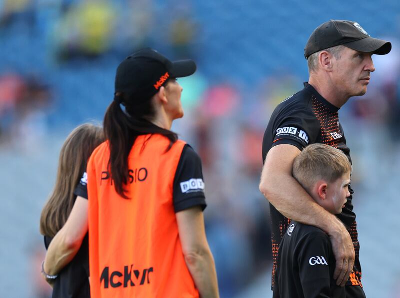 Armagh manager Kieran McGeeney dejected after Sunday's defeat to Kerry at Croke Park. Photograph: James Crombie/Inpho