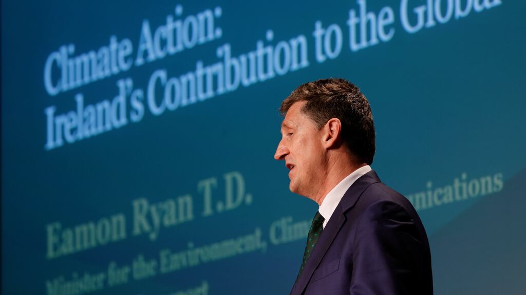 Eamon Ryan, Minister for the Environment, at the Global Ireland Summit: His plans to ban the sale of turf are proving controversial. Photograph: Alan Betson