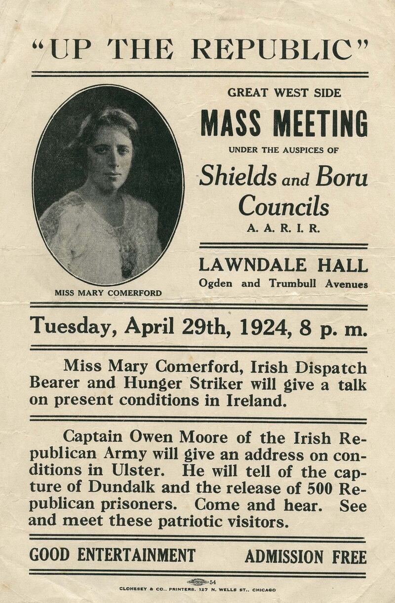 A political poster featuring Máire Comerford on a US tour in 1924.