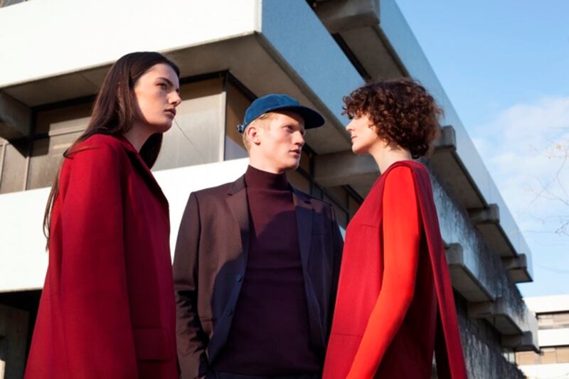 Blazer €225 (Cos), leggings €335 (Molly Goddard at Havana), jumpsuit €115 (Cos). Male: Jacket €190, trousers €89, jumper €79 (all Cos). Hat €60 (Saturdays NYC at Indigo & Cloth)