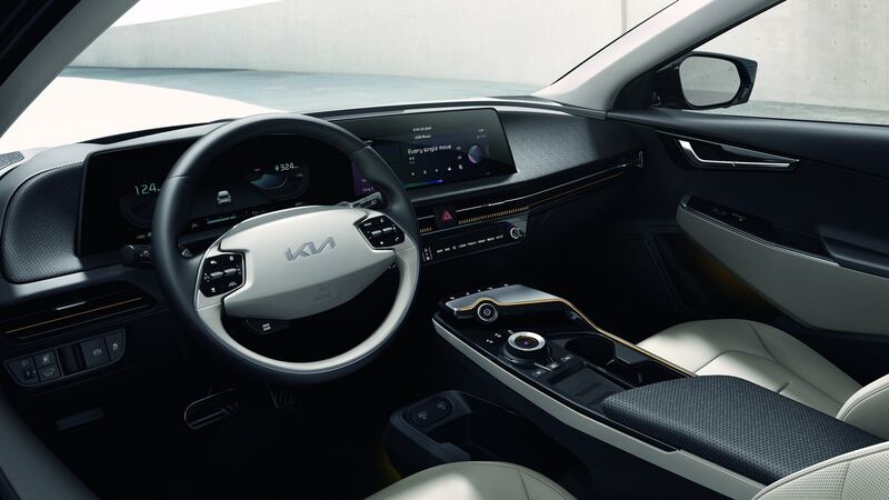 Kia’s new EV6: Two new wraparound digital screens dominate the dash.