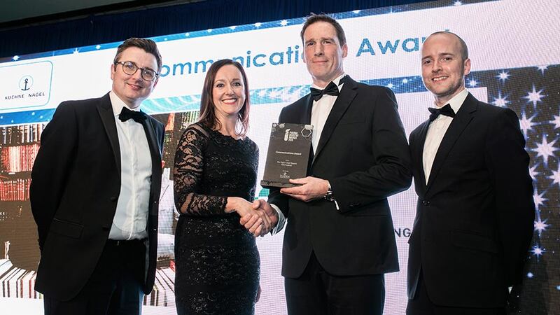 Tim Mulhall, Managing Director, Tandem Project Management presents the Communications Award to the MSD Ireland team.