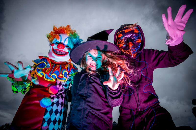 Pauly O’ Connor and his sister Sienna O’Connor and their cousin Cole Dunne enjoying Halloween at Fr Collins Park, Donaghmede, Dublin, this time last year. Photograph: Tom Honan