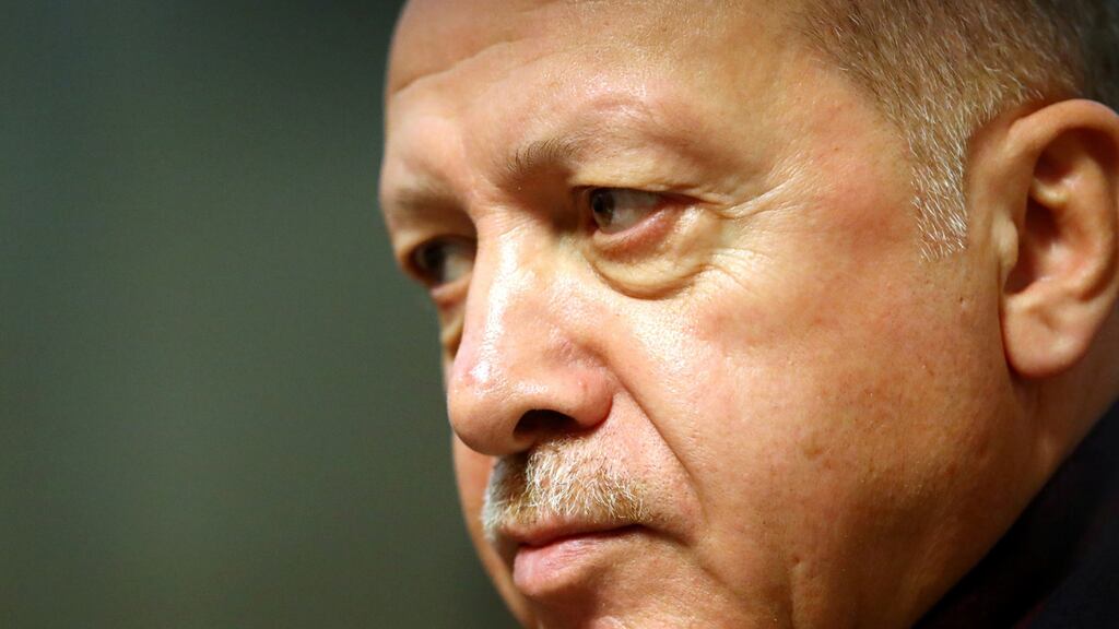 Turkey’s president Recep Tayyip Erdogan: Argues that Turkey’s interests are under threat from the advance into Tripoli’s suburbs of rebel forces. Photograph: Denis Balibouse/Reuters