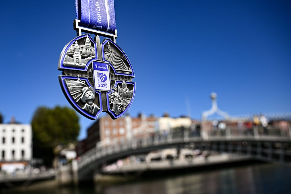 The 2025 Dublin Marathon medal. Photograph: Seb Daly/Sportsfile