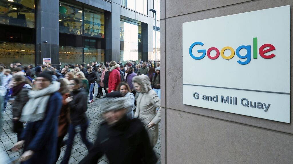 Google employees in Dublin join others from around the world walking out of their offices in protest. Photograph: Niall Carson/PA Wire