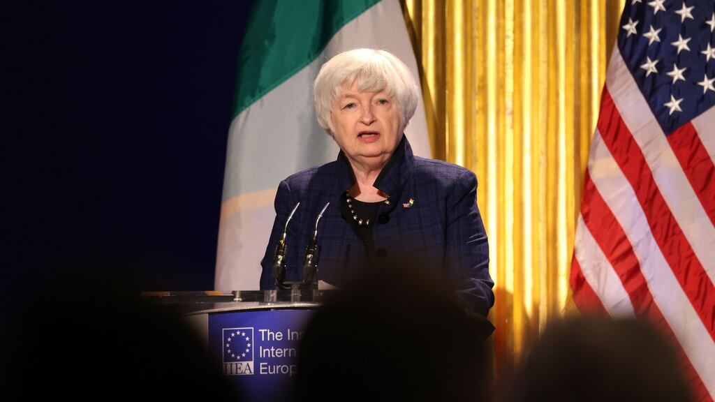 US treasury secretary Janet Yellen in Dublin Castle earlier this month, delivering a keynote address offering US and Irish perspectives on the future of the global economy. Photograph: Dara Mac Dónaill/The Irish Times
