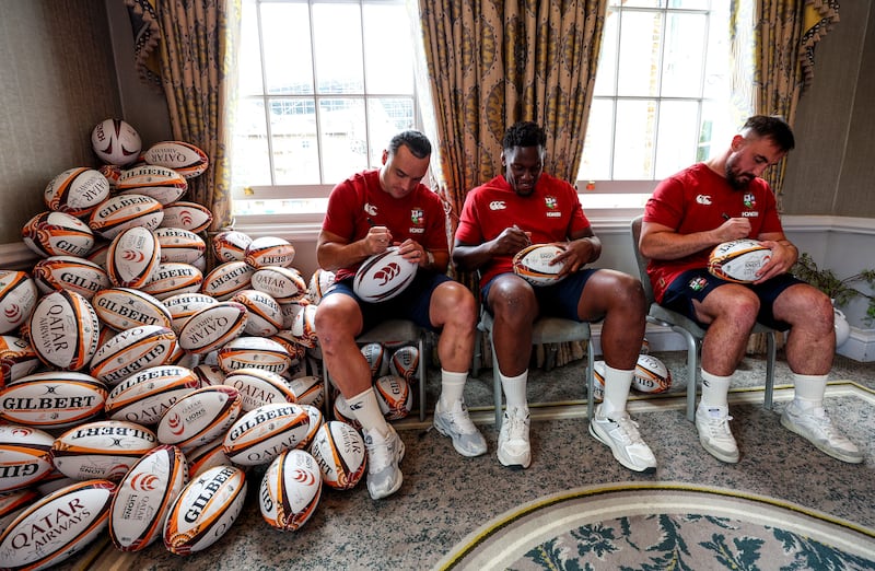 Rónan Kelleher (right) with Lions teammates James Lowe (left) and Maro Itoje. Photograph: Ben Brady/Inpho