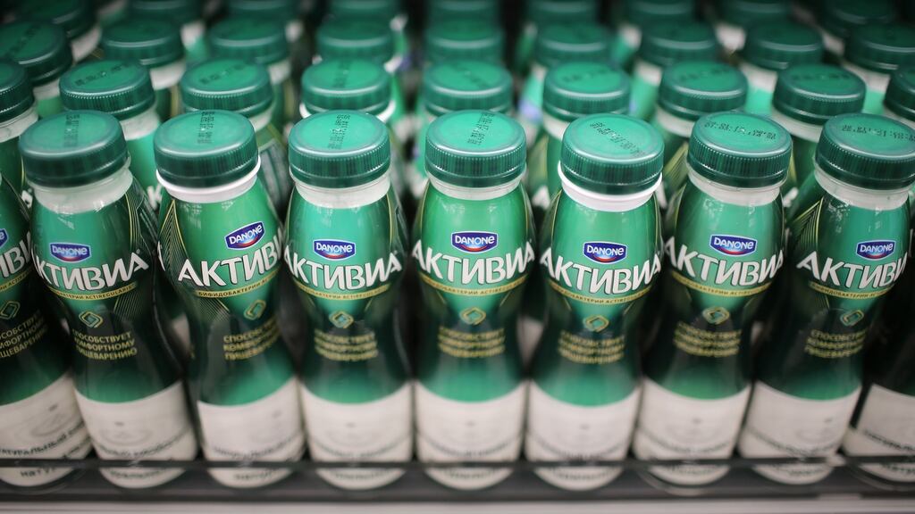 Danone yoghurt: the company said the slowdown in its growth reflected tough market conditions in Spain and problems with the relaunch of its Activia brand in Europe. Photographer: Andrey Rudakov/Bloomberg