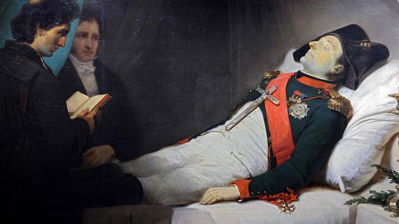 A painting made in 1843 by French artist Jean-Baptiste Mauzaisse depicting French Emperor Napoleon I on his death bed. Photograph: Thomas Coex/AFP via Getty