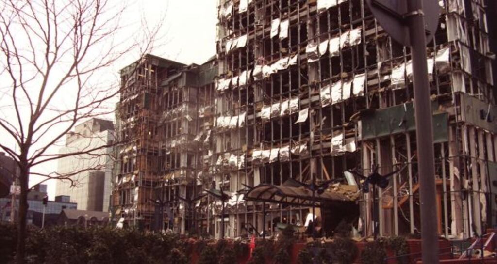 Office buildings in London’s docklands which were devastated in an IRA bomb blast in 1996. Photograph: David Giles/PA Wire